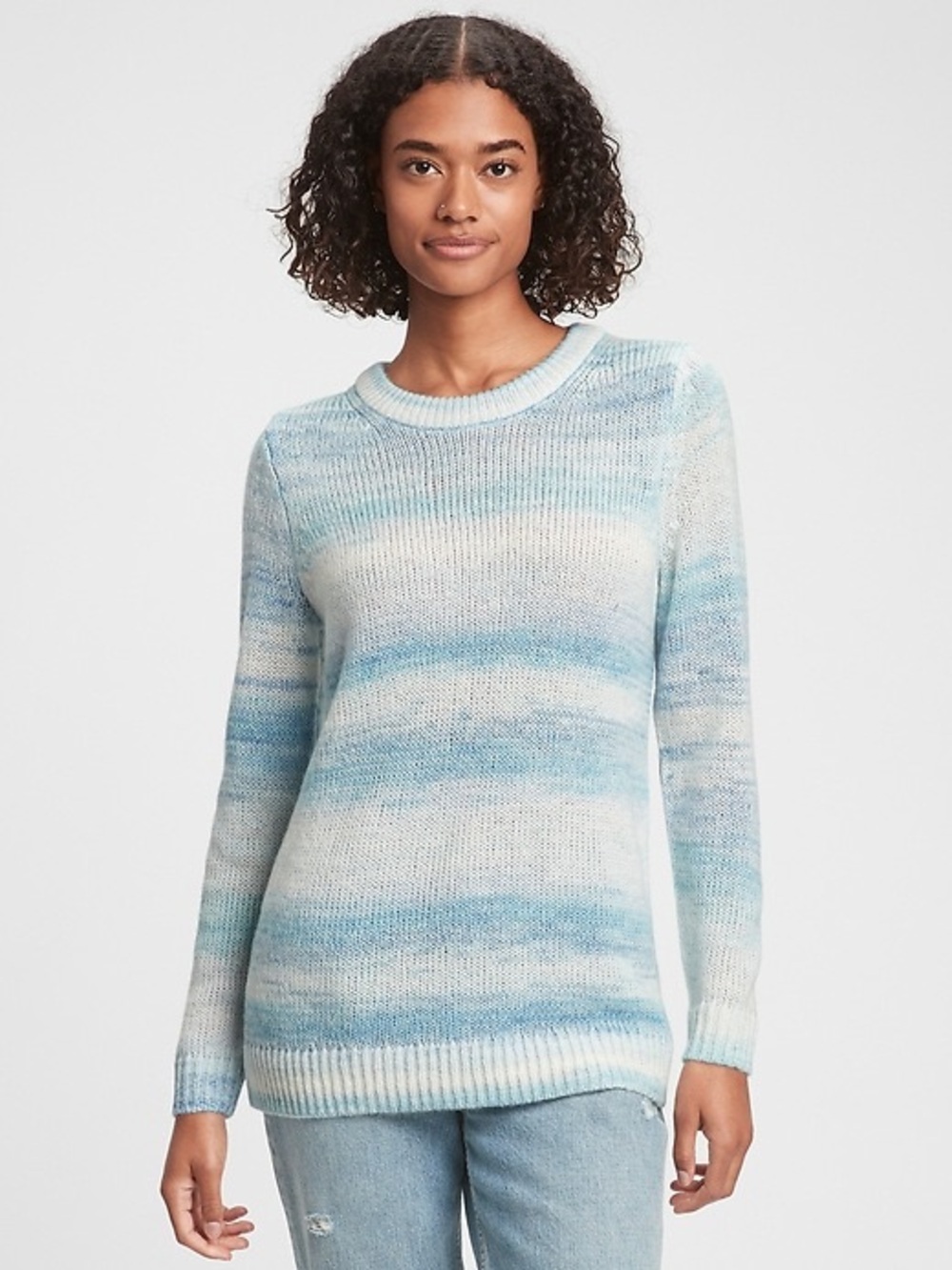 GAP Blue & White Striped Ombre Crewneck Tunic Sweater